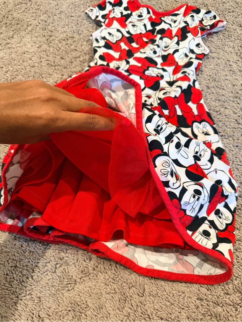 Disney Red and White Minnie Mouse Print Dress with Bow Tie Waist - Picture 7 of 7